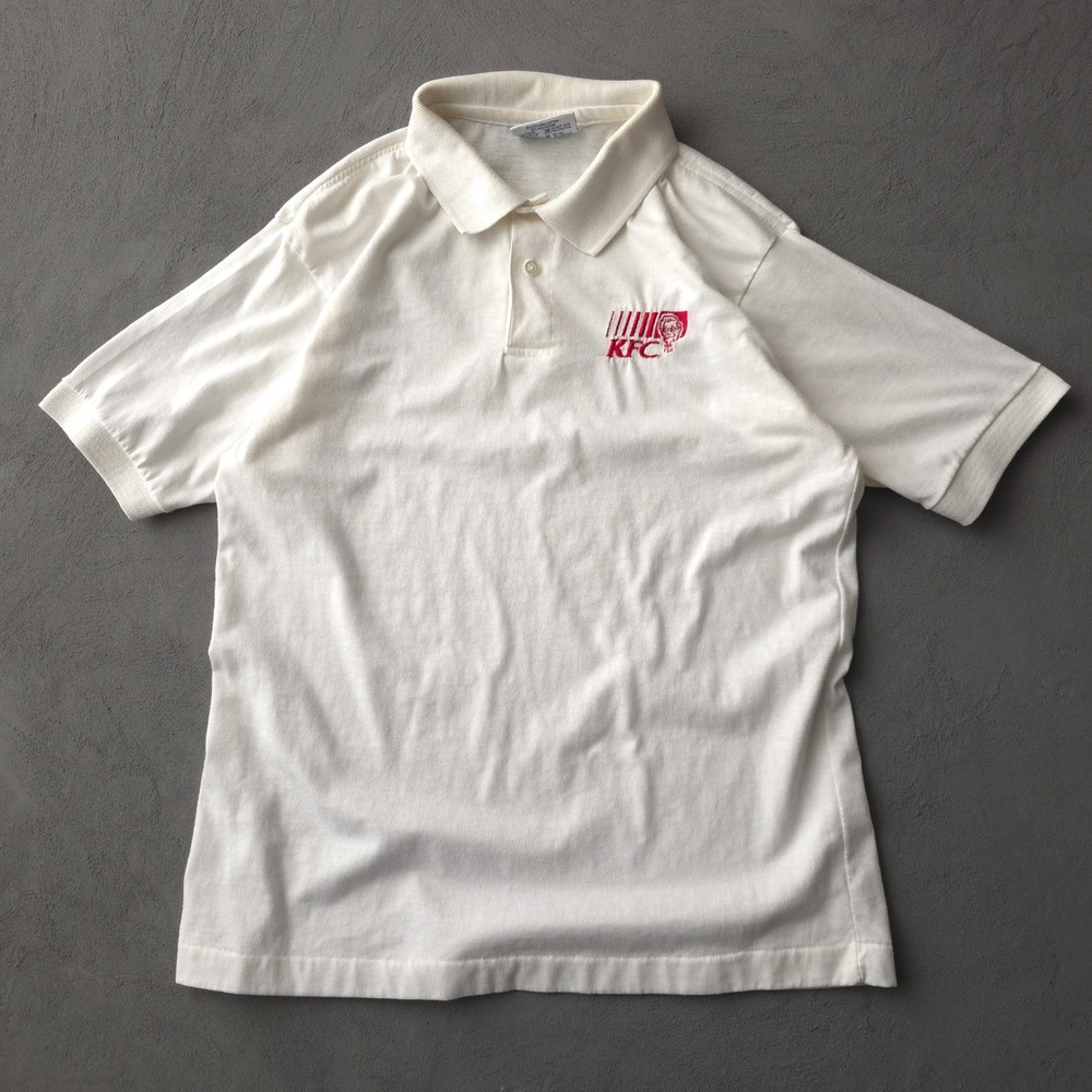Vintage 80s Hanes White KFC Polo Large Made in USA Short Sleeve T-shirt